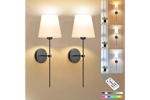 Adetu Battery Operated Wall Sconce Set of 2, 5CCT Black Rechargeable Wall Lights with Remote, 10 RGB Colors Dimmable Wireless Battery Powered Wall Sconce Wall Lamp for Bedroom Living Room Wall Decor