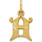 JewelryWeb 14k Yellow Gold Solid Sandblast finish Letter Name Personalized Monogram Initial Charm 17x9.1mm Pendant Necklace for Women