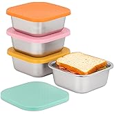 JUSTASHOW 4 Pack Sandwich Containers: 30oz Stainless Steel Lunch Box with Silicone Lids, Meal Prep Container Reusable Metal Sandwiches Food Storage for Kitchen & Office Salad Snacks Fruits