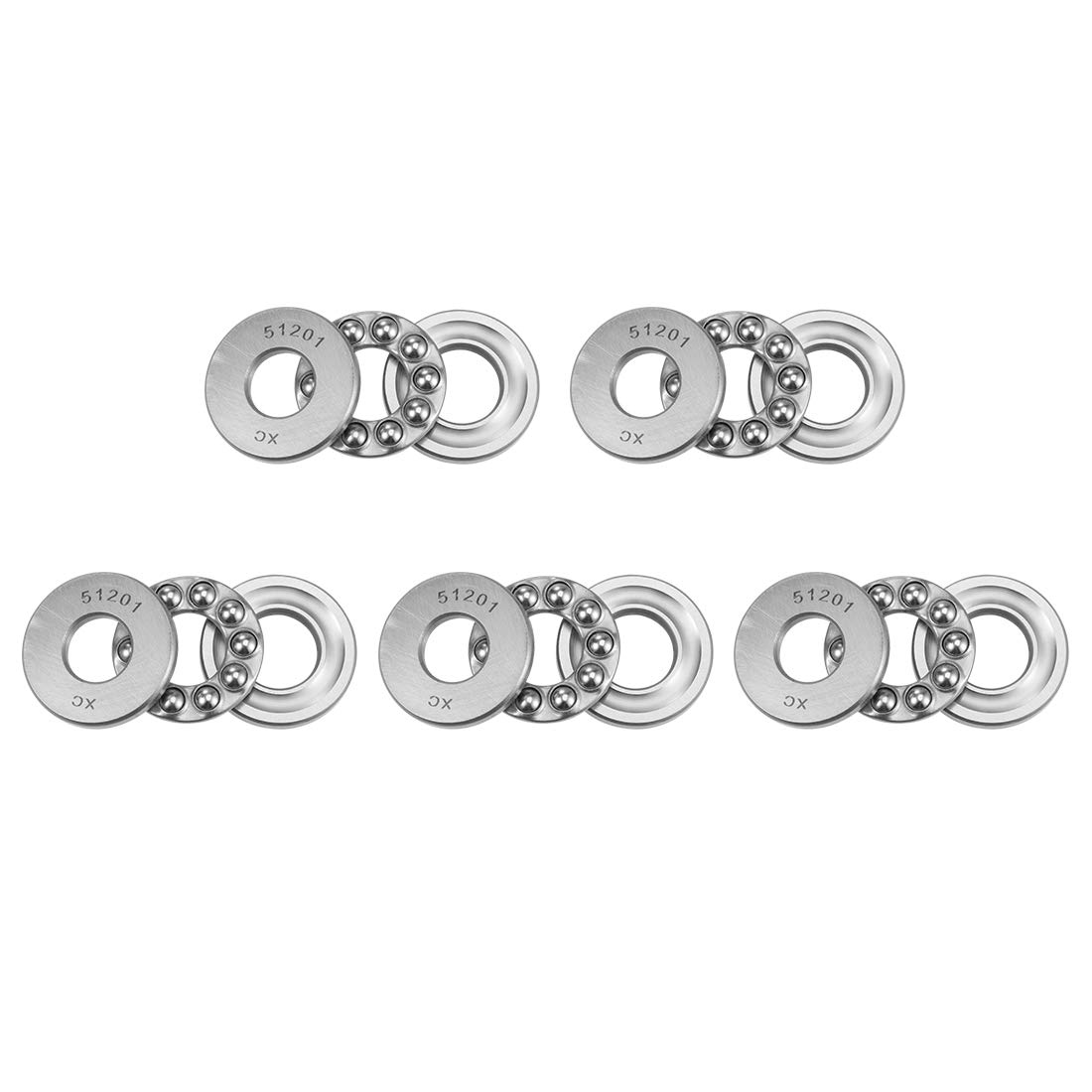 sourcing map 51201 Thrust Ball Bearings 12mm x 28mm x 11mm Chrome Steel Single Direction 5pcs