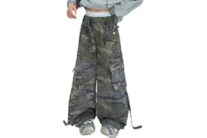 Camo Cargo Pants for Girls Wide Leg Jogger Pants Kids Girls Hiking Pants Camouflage Baggy Sweatpants Y2K Streetwear