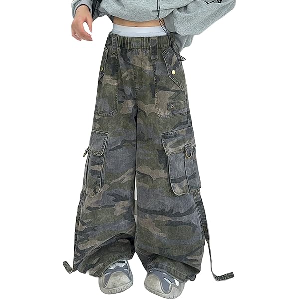 Camo Cargo Pants for Girls Wide Leg Jogger Pants Kids Girls