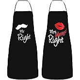 Dumoldpa 2Pcs Mr Right Mrs Always Right Aprons - Funny Cooking Kitchen Aprons for Women Men Chef - Waterdrop Resistant Wedding Gift for Couple - Valentine's Day, Bridal Engagement Present