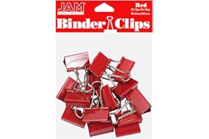 JAM PAPER Colorful Binder Clips - Medium - 1 1/4 Inch (32 mm) - Red Binderclips - 15/Pack