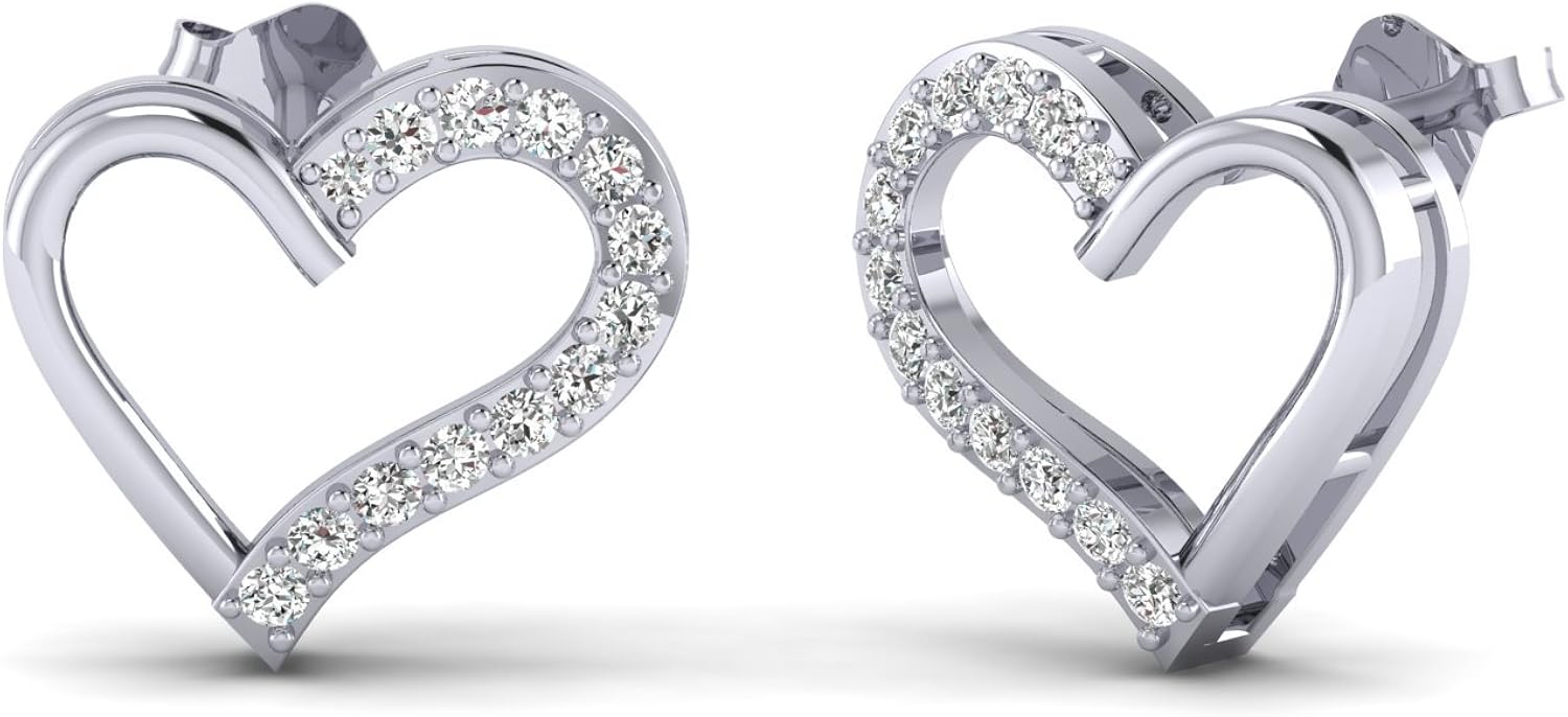 Diamond Heart Dangle Earrings 1//4ct 925 Sterling Silver
