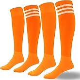 AOPRIE Baseball Socks Bulk Sport Athletic Socks Youth Knee High Long Tube Softball Football Soccer Team Sock Unisex Adult Women Man Orange, 4 Pack