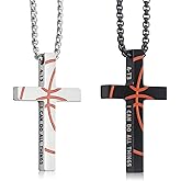 E-Profina 2 PCS Basketball Stainless Steel Cross Necklace for Men, Cross with Bible Verse Stainless Steel Pendant Necklace, Religious Sports Gifts for Men