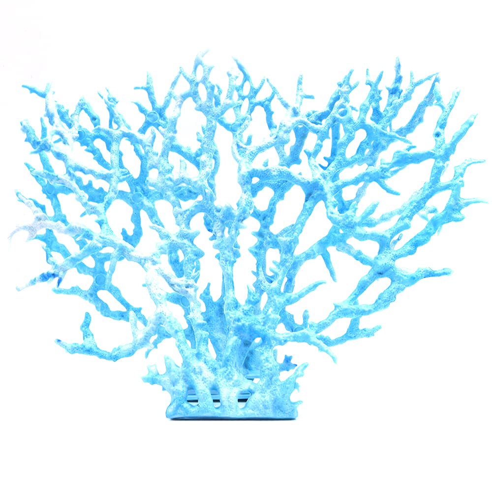 ANCLLO Artificial Aquarium Coral Branch-shaped Fake Coral Resin Vivid Coral Plant Ornament Colorful Fish Tank Plastic Water Plant Décor Blue 19x24cm