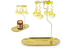 Oiiyee Carousel Candle Holder - Spinning Rotary Holder with Tray for Jar Candles Scented and Tea Lights, Unique Home Decor Gifts for Christmas Party, Valentine's Decor, Table Centerpiece(Reindeer)