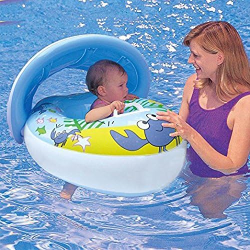 Loveyikee Baby Water Floats Toys with Inflatable Sunshade Swimming Pool Boat Floating Ring Removable Awning,Perfect for Baby Toddler Kids