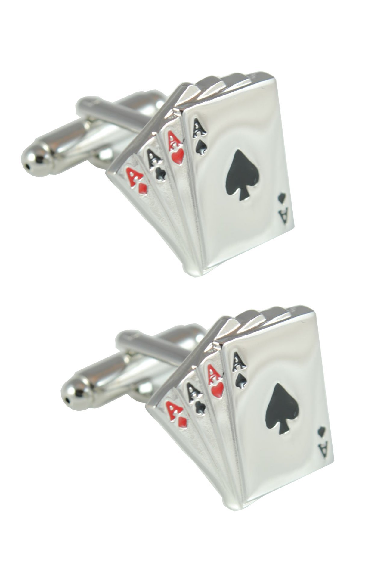 Cufflinks for Men + Presentation Box - Silver Colour - Four Aces - Solid Brass Metal - 4 Aces Pack of Cards - Fun Poker Magic Magician Game - One Pair