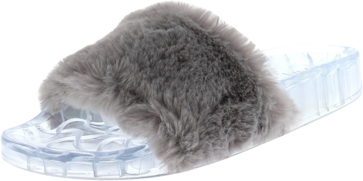 Womens Sassy Chic Summer Single Strap Open Toe Fluffy Flat EVA Fashion Sandals