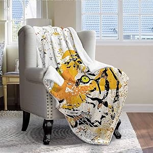 ParadiseDecor Animal Decor Homemade Sherpa Blanket Christmas Decorative Sherpa Throws Wildlife Theme Vector Illustration of a Tiger Portrait Grunge Style Illustration Orange 60