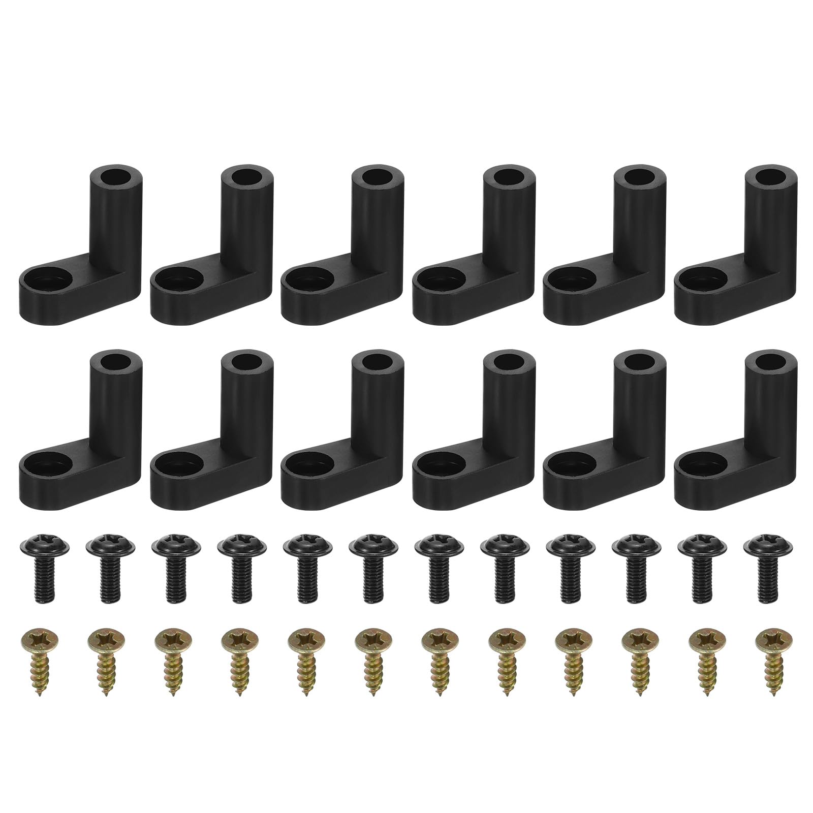 PATIKIL 20mm L Type PCB Spacer Kit, 24Pack PCB Insulated Board Motherboard Standoffs Plastic Foot Spacer Hardware with Mounting Self Tapping Screws, Black