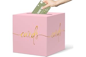 CINSOEN Light Pink Card Box with Gold Foil Design - Wedding, Party, Graduation, Bridal, Baby Showers, Valentine's Day, Raffle Ticket, Money Box