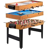 ARLIME 3 in 1 Multi Game Table, 48'' Foosball Desk w/Billiards, Soccer, Slide Hockey, Wood Foosball Table for Adults, Game Room, Parties