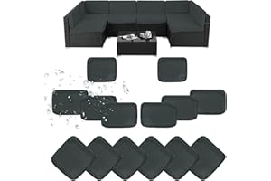 LCKJZYL Patio Cushion Covers Replacement, Outdoor Cushion Slipcovers with Straps, Waterproof Outdoor Seat Cushion Covers, Fade Resistant Couch Back Cushion Covers for Patio Furniture (Grey, 14pcs)