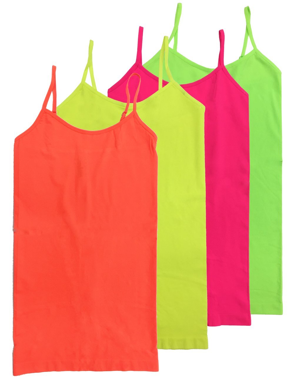 Photo 1 of HL California Camisole Adjustable Strap 4-Way Strech Seamless Top 4-pc Set (4PK NEON Pink/NEON Yellow/Neonorange/NEON Lime)