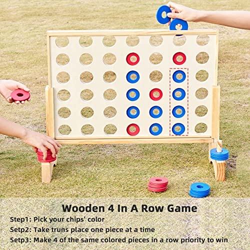 Pointyard Giant Wooden 4 in a Row Game 2.8Ft, Outdoor Jumbo Yard Game for Famlies Adults, 42 Pcs Chips & Durable Carrying Bag, Halloween Christmas Party Game Gifts for Adults