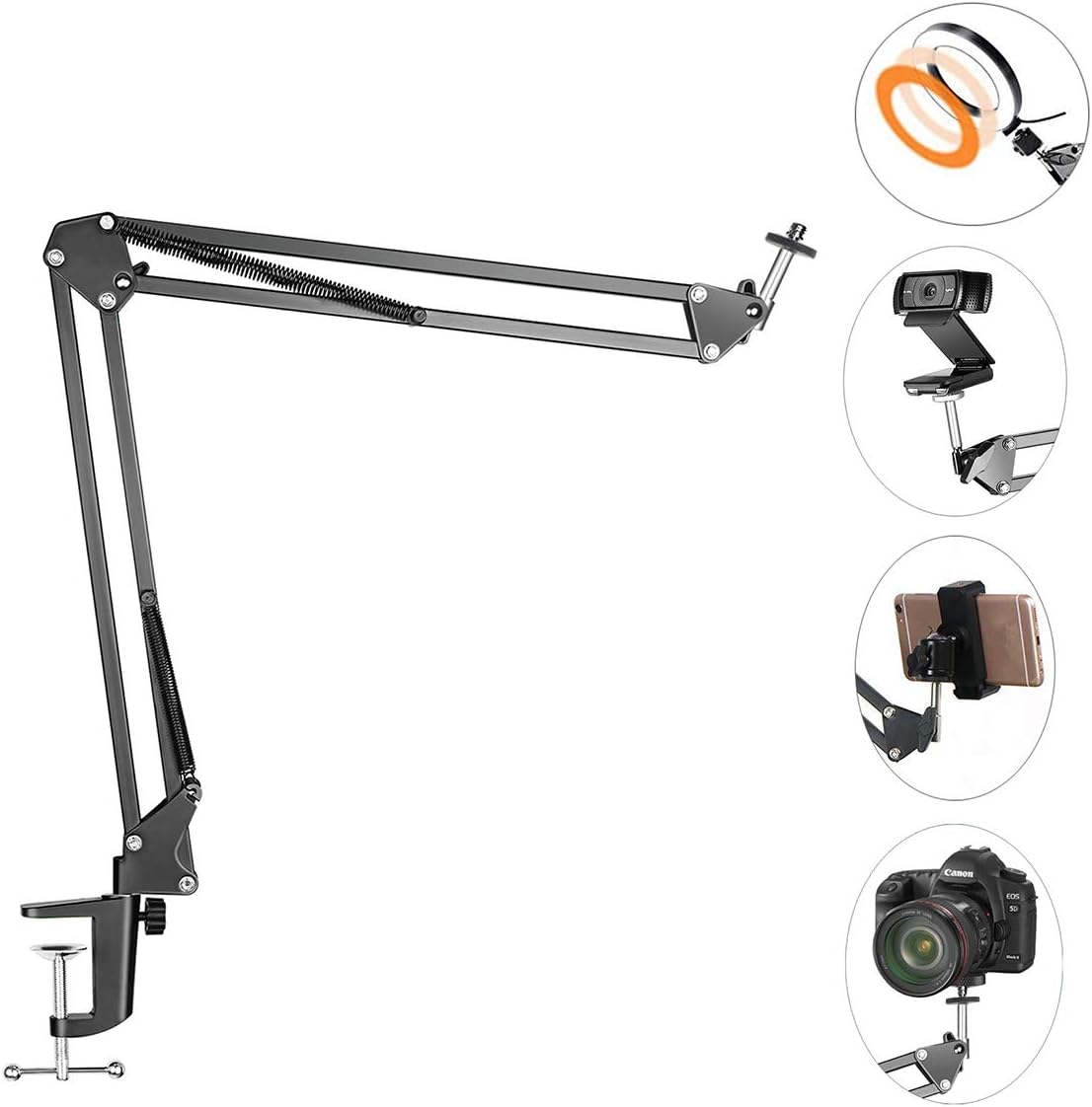 Overhead Tripod Mount for Camera Webcam Ring Light, Flexible Over Head Arm for iPhone with Phone Holder and Ball Head, Table Stand Accessory for Phone Video Recording Live Stream