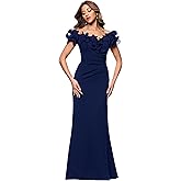 Xscape Womens Scuba Crepe V-Neck Chiffon Ruffle Floor Length Dress (Petite)