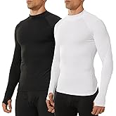 LANBAOSI Thermal Underwear for Men with Thumbholes Crewneck Long Sleeve Thermal Undershirt Men Base Layer Cold Weather 2 Pack