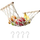 Motarna Hanging Fruit Hammock with Hooks, Hanging Fruit Basket Under the Kitchen Cabinet for Storing Banana Fruits, Hand-Wove