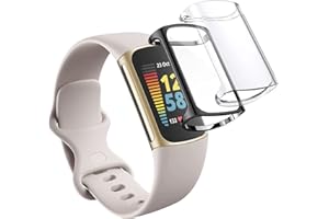 WUWOCJ 2-Pack Screen Protector Case Compatible with Fitbit Charge 5/Charge 6, Ultra-Thin Soft TPU Bumper All-Around Protective Case (Black/Clear)