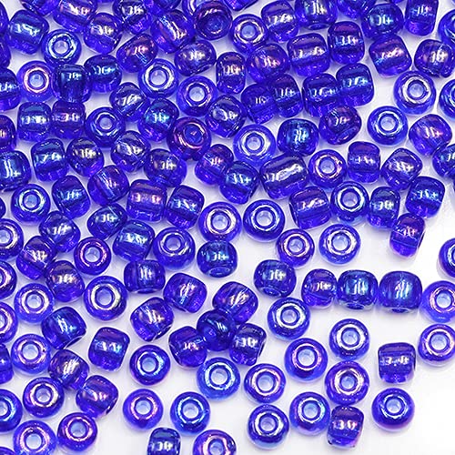 Tibaoffy Dark Blue Transparent Colorful Beads Size 6/0 Crafts Glass Seed Beads 4mm for Jewelry Making (Total About 100g About 1200pcs)