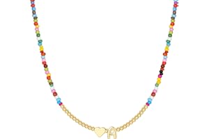 M MOOHAM Stocking Stuffers for Teen Girls Christmas Gifts - Heart Initial Necklaces for Women Kids Colorful Beaded Tiny Heart Initial Choker Necklace Jewelry for Teen Girls Trendy Birthday Gifts