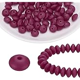 HARFINGTON 100Pcs Silicone Beads 12mm Lentil Rubber Focal Beads Bulk for Pens Keychain Bracelet Necklace DIY Crafts Making, Burgundy