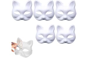 5/10pcs Cat Mask to Paint,Therian Mask with Strap,Blank Paper for DIY Cosplay,Cat Half Face Mask for Halloween Decorations