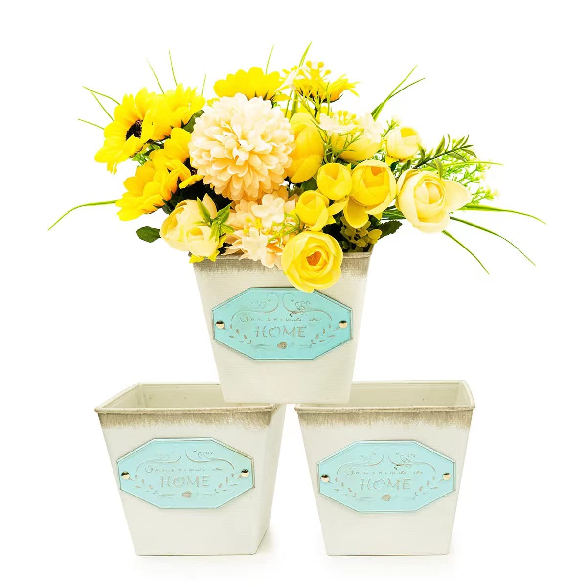 Pack of 3 Vintage Succulent Cactus Planters，Rustic Country Style Square Plastic Flower Pot Container - Indoor or Outdoor Decor