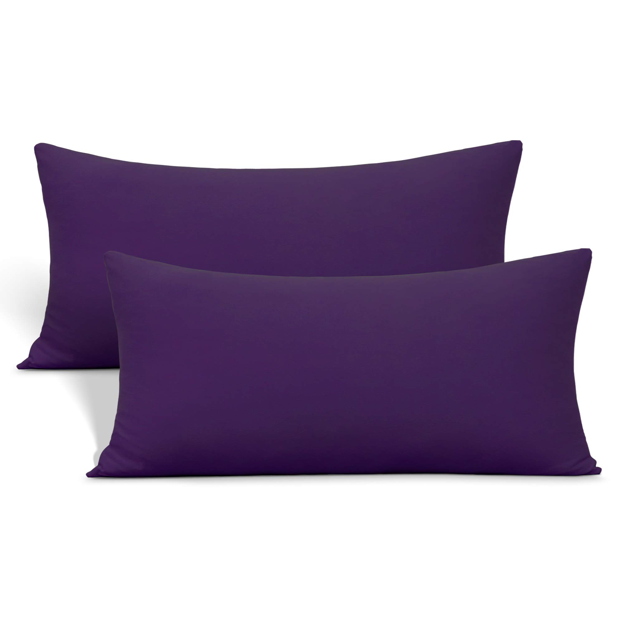 Photo 1 of 2-Pack Stretch Pillow Cases - Jersey Knit & Ultra Soft Envelope Closure Pillowcases T-Shirt Like Microfiber Blend - Suitable for Queen or Standard Size Set of 2, Purple