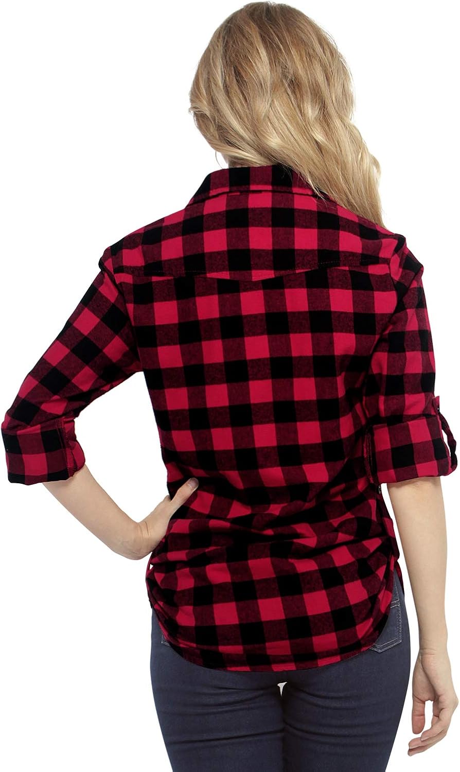 Match Women's Long Sleeve Flannel Plaid Shirt at  Women’s Clothing store