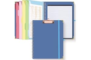 HAUTOCO Clipboard Folio with Refillable Lined Notepad for Letter Size (11" x 8.5"), 5 Dividers with 10 Pockets, Elastic Pen H