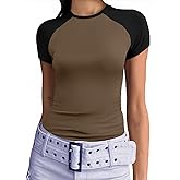 Abardsion Trendy Baby Tees for Women Y2K Shirts Cute Short Sleeve Crewneck Slim Fit Going Out Tops