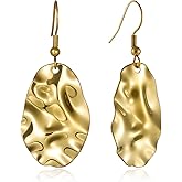 BETTY&SARAH 14K Gold Plated Teardrop Dangle Earrings，Hypoallergenic Lightweight Minimalist Hammered Drop Dangle Earrings for Women Jewelry Gifts for Her