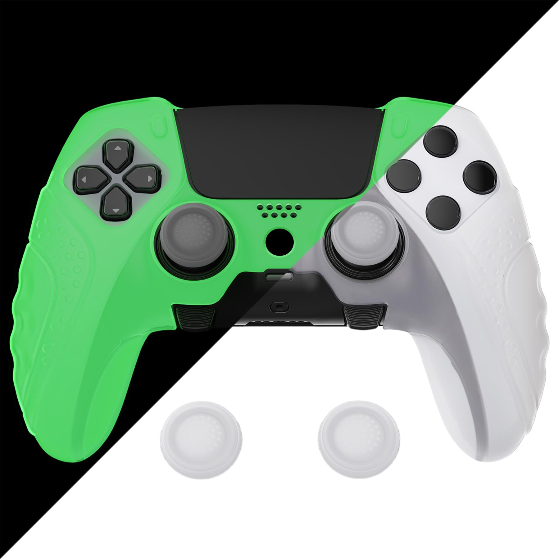 Photo 1 of PlayVital Guardian Edition Glow in Dark Anti-Slip Ergonomic Silicone Cover Case for ps5 Edge Controller, Soft Rubber Protector Skin for ps5 Edge Wireless Controller with Thumb Grip Caps - Green