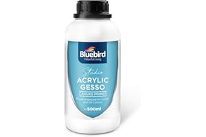 BLUEBIRD Studio Acrylic Gesso - Liquid Gesso Primer for Arylic Painting, Surface Prep Medium (White, 16.9 Fl Oz / 500 ML)