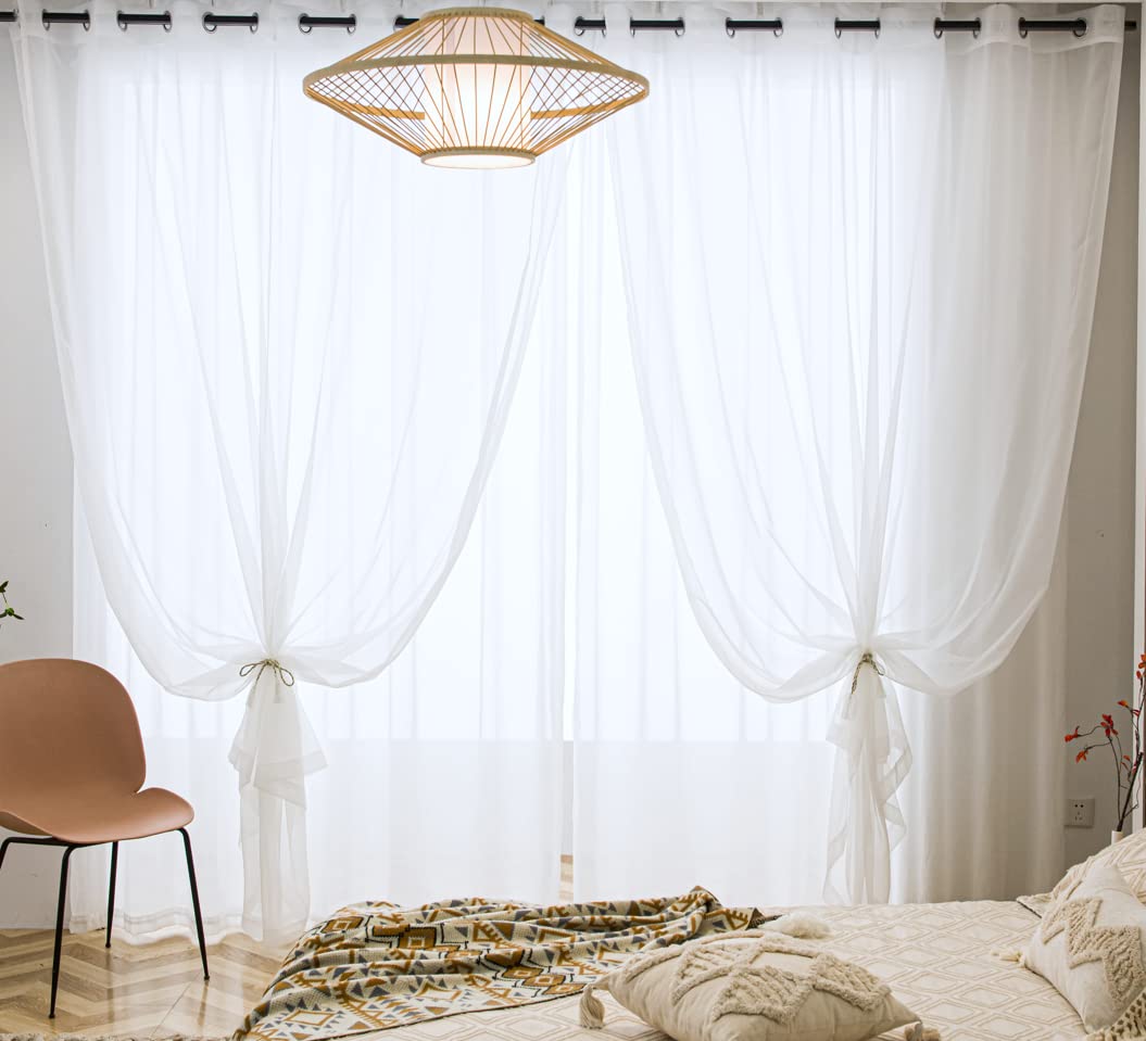 Photo 1 of PI Clear White Sheer Curtains 108 Inches Length with Grommet Top, Voile Window Curtains Treatment for Living Room/Bedroom/Patio 1 Pair 2 Panels (W52 X L108, Optical White)