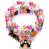 Dreuyet Halloween Bracelet For Women Pumpkin Skull Ghosts Stretchy Beaded Spooky Skeleton Bat Cat Stackable Bracelets Jewelry
