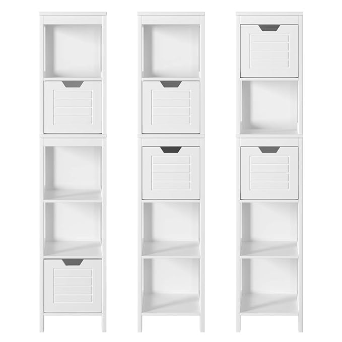 Homfa Bathroom Tall Cabinet Storage Cupboard Free Standing Tallboy Cabinet With 5 Shelves 2 Drawers White