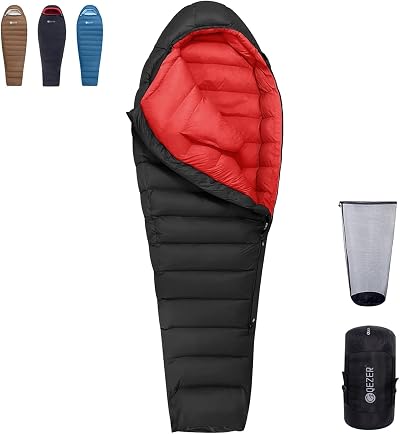 QEZER Winter Sleeping Bag for Adults 650FP Duck Down -20C Lightweight 1500g
