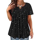 TIYOMI Plus Size Short Sleeve Tops for Women Buttons Up Shirts Summer Dressy Blouses Swing Tunics XL-5XL