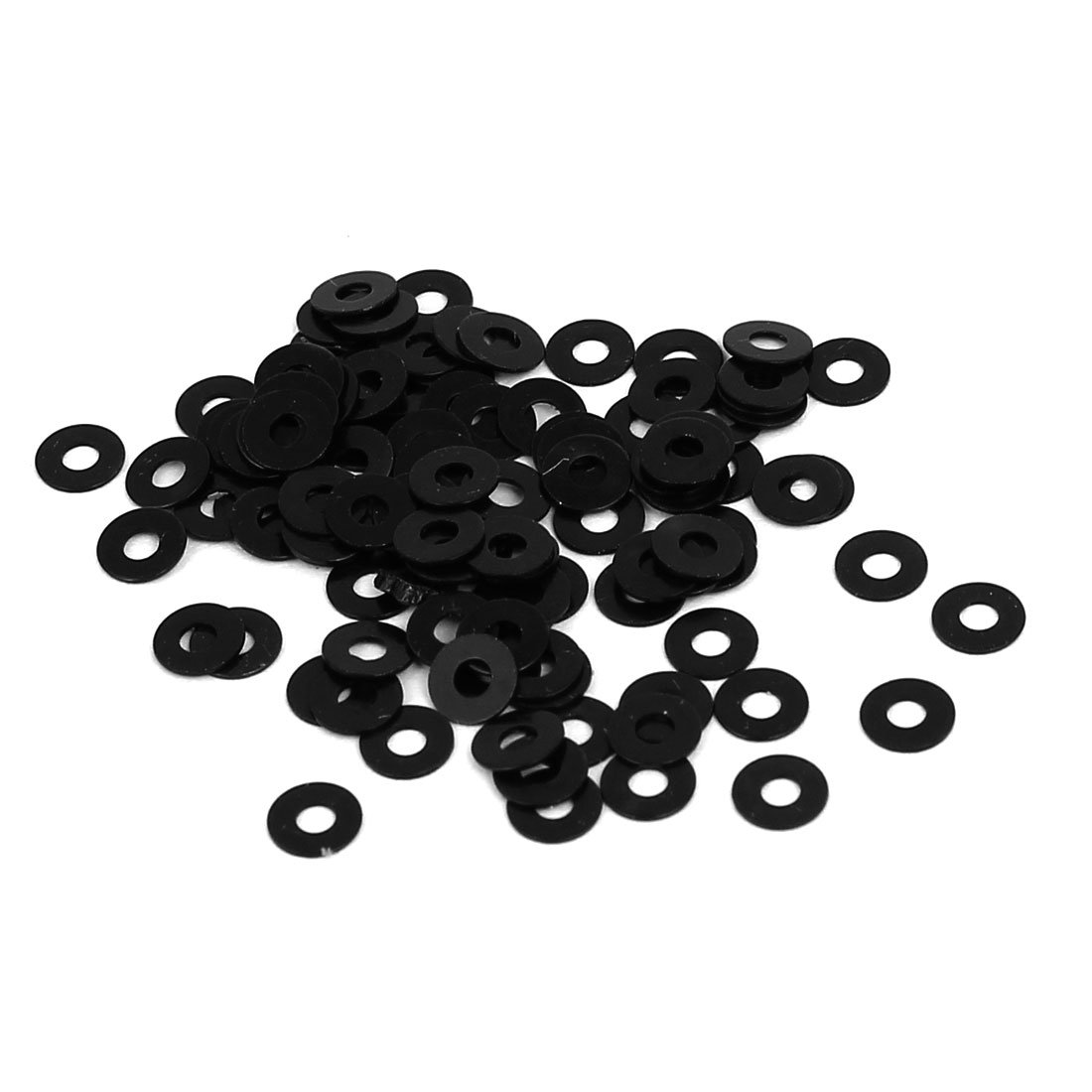 Sourcingmap M1.4 x 4mm x 0.3mm Metal Flat Washers Spacers Gaskets Fastener Black 100PCS