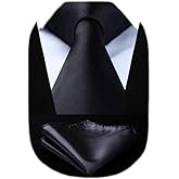 HISDERN Mens Solid Color Ties Formal Satin Necktie and Pocket Square Set Classic Wedding Business Tie & Handkerchief