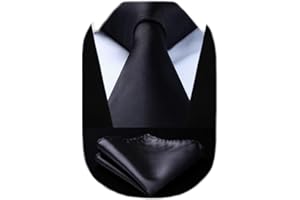HISDERN Mens Solid Color Ties Formal Satin Necktie and Pocket Square Set Classic Wedding Business Tie & Handkerchief