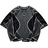 Verdusa Men's Hip Hop Color Block Short Sleeve Baggy T Shirts Contrast Stitching Casual Tee Shirt Streetwear