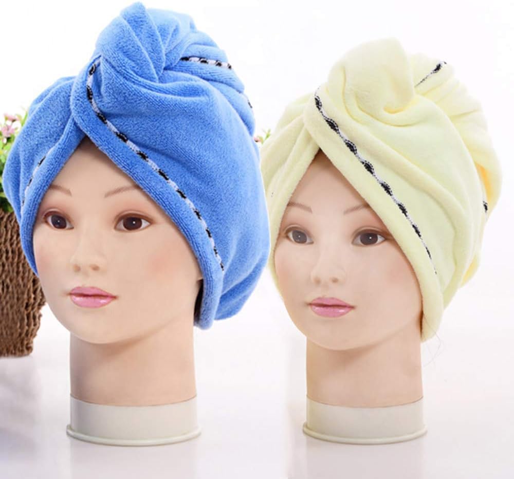 2 Packs Hair Towel Wrap Turban Microfiber Drying Bath Shower Head Towel with Buttons, Quick Magic Dryer, Dry Hair Hat, Wrapped Bath Cap (D011)